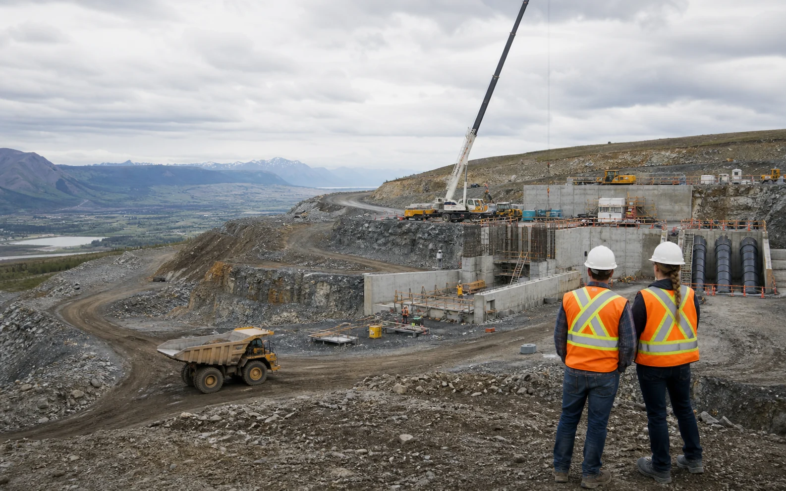 Water-management infrastructure under construction in a heavy-civil setting